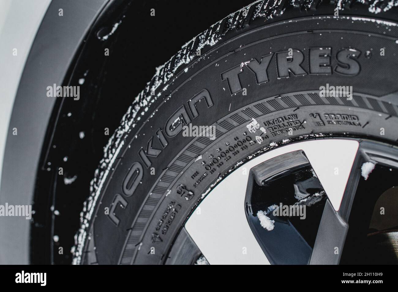 MOSCOW, RUSSIA FEBRUARY 7, 2021 Nokian Tires wheel close up view