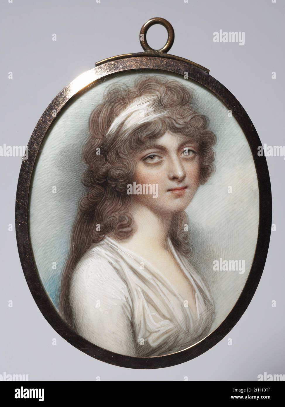Portrait of Anna Walmesley, 1795. Andrew Plimer (British, 1763-1837). Watercolor on ivory in a gold frame with hair reverse; image: 6.4 x 5.6 cm (2 1/2 x 2 3/16 in.); framed: 7.5 x 6 cm (2 15/16 x 2 3/8 in.); sight: 6.7 x 5.4 cm (2 5/8 x 2 1/8 in.). Stock Photo