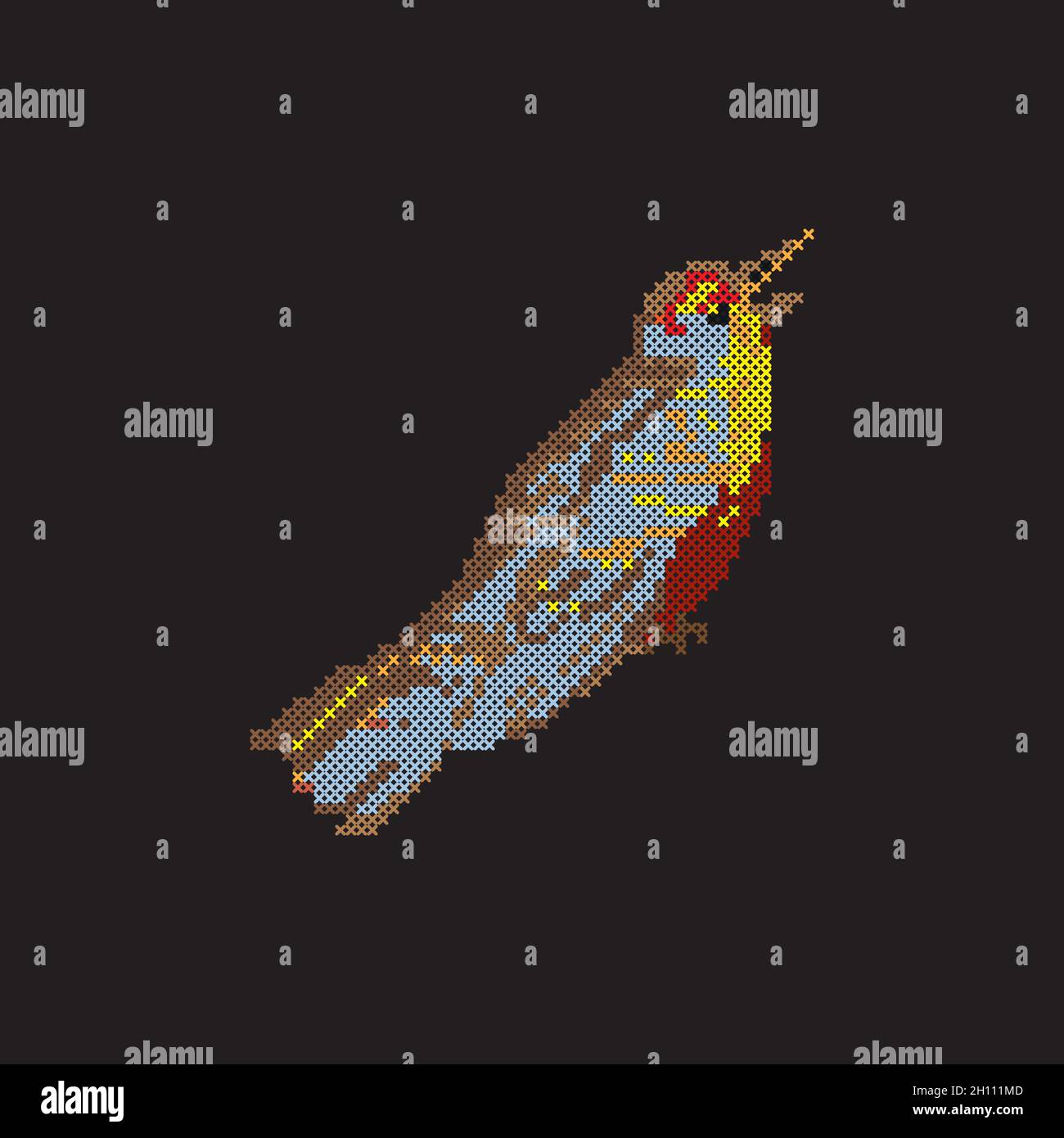 Bird embroidery, cross stitch pattern, ornament, vector illustration Stock Vector