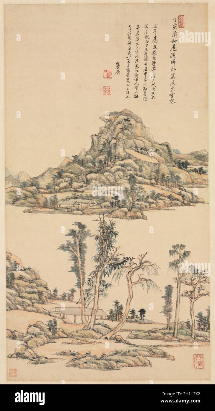 Landscape in the Color Style of Ni Zan, 1707. Wang Yuanqi (Chinese,  1642-1715). Hanging scroll, ink and light color on paper; overall: 80.4 x  43.5 cm (31 5/8 x 17 1/8 in Stock Photo - Alamy