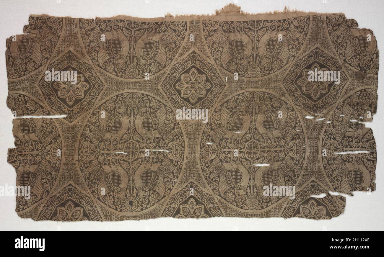 Fragment, before 1975. Iran or Iraq, in the style of the Buyid period (945–1055) or Seljuq period (1037–1194). Silk: lampas weave; overall: 38.5 x 67 cm (15 3/16 x 26 3/8 in.). Stock Photo