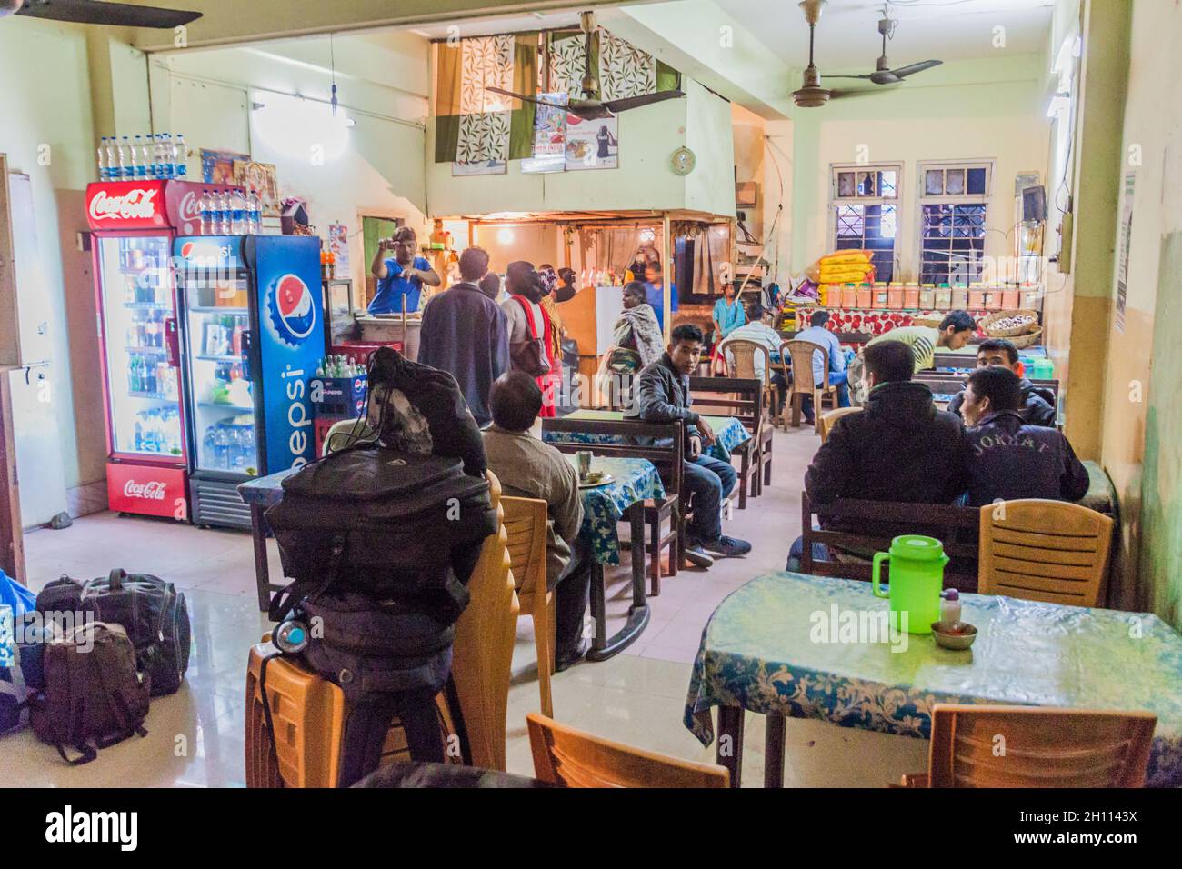 GUWAHATI, INDIA - JANUARY 28, 2017: Interior of a small restaurant in Guwahati, Assam state, India Stock Photo