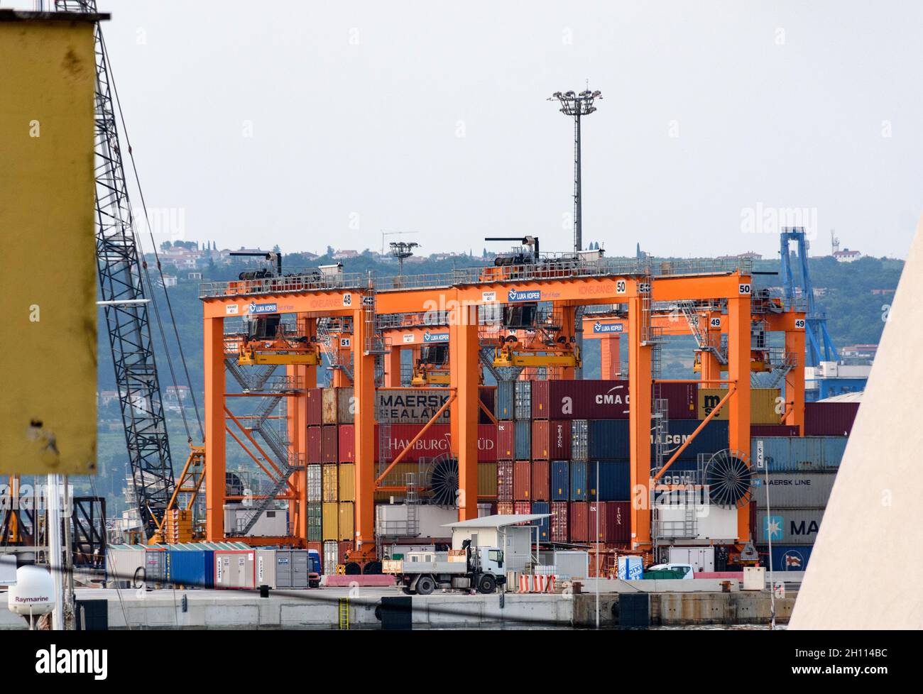 KOPER, SLOVENIA Jun 06, 2021 Stacked shipping containers stacked on