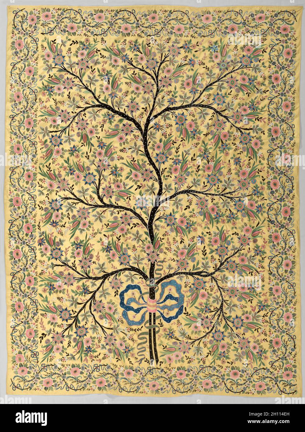 Silk hanging with embroidered tree of life, 1800s. Turkey, Ottoman