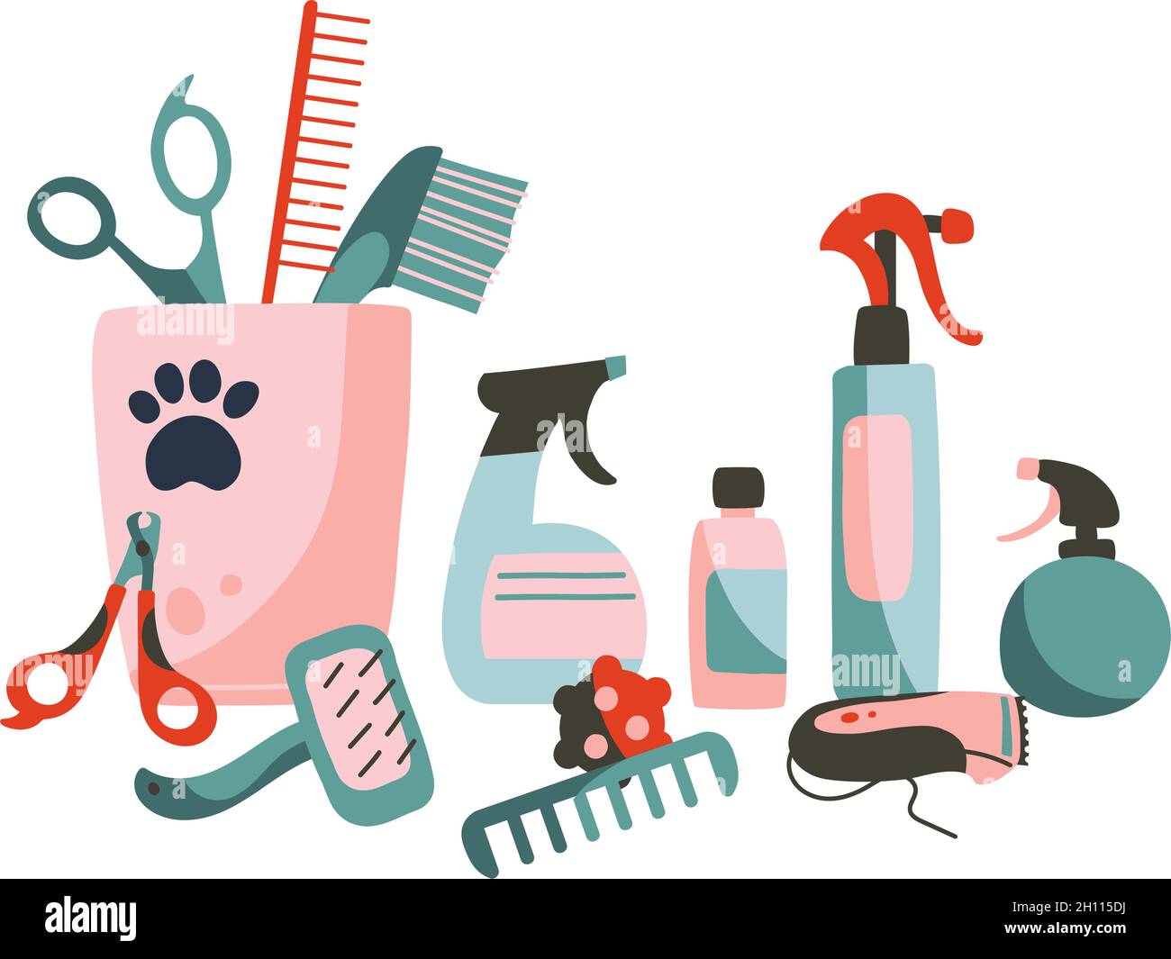 Combs, scissors, clipper, care products. Set of Products for grooming ...