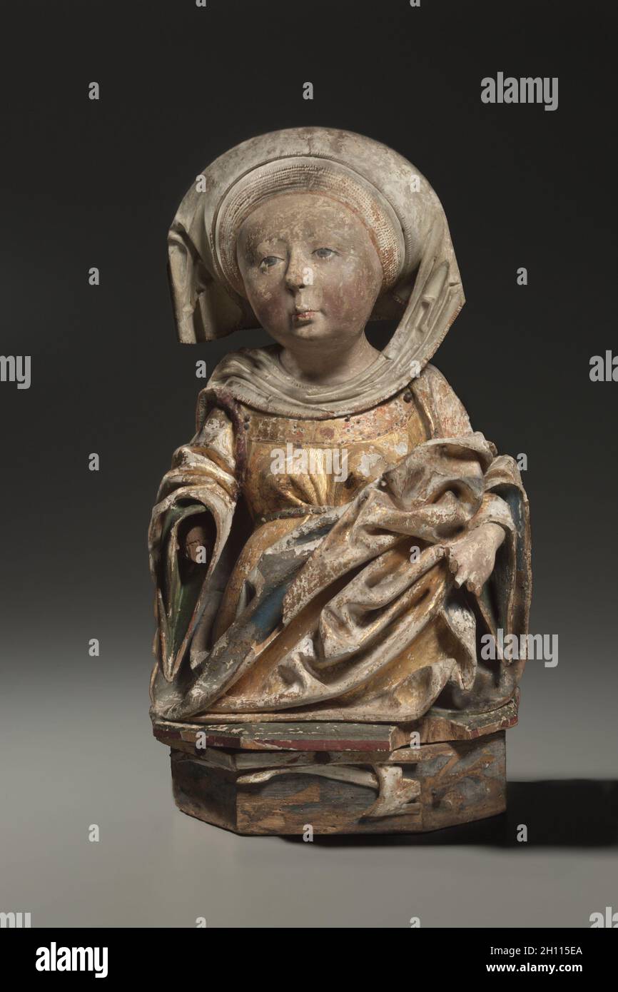 Female Bust, c. 1470-1500. Austria, 15th century. Painted and gilded lindenwood; without base: 47 cm (18 1/2 in.). Stock Photo