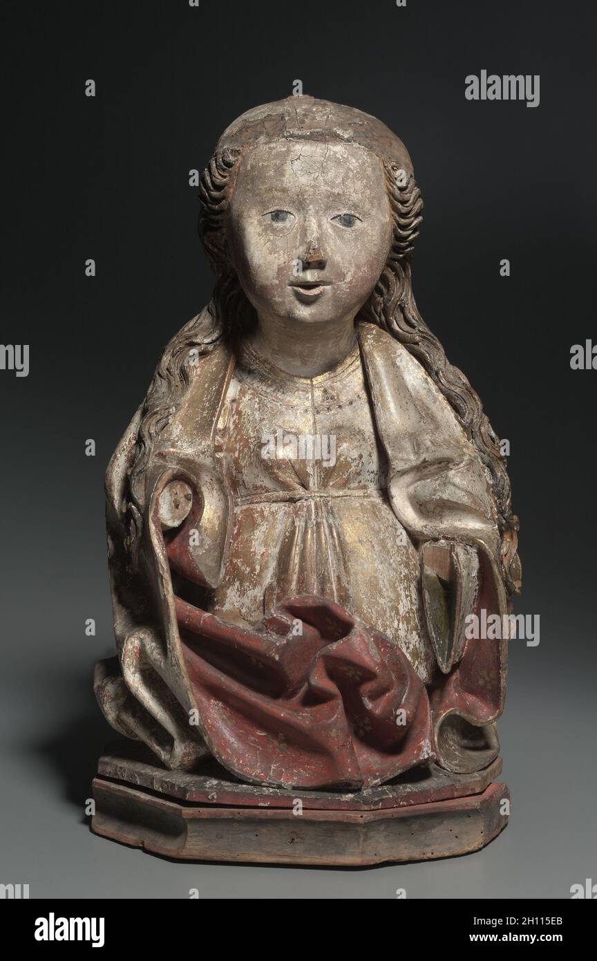 Female Bust, c. 1470-1500. Austria, 15th century. Painted and gilded lindenwood; overall: 52.7 cm (20 3/4 in.). Stock Photo