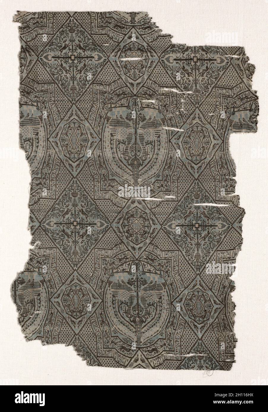 Fragment, before 1968. Iran or Iraq, in the style of the Seljuq period (1037–1194). Silk: lampas weave; overall: 49 x 33 cm (19 5/16 x 13 in.). Stock Photo
