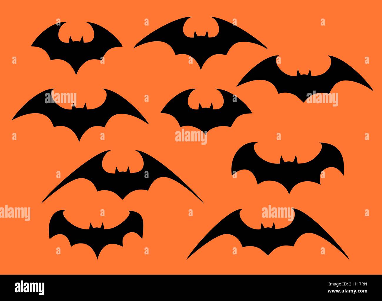 Vector set of different Halloween bats. Halloween flying bats. Vampire