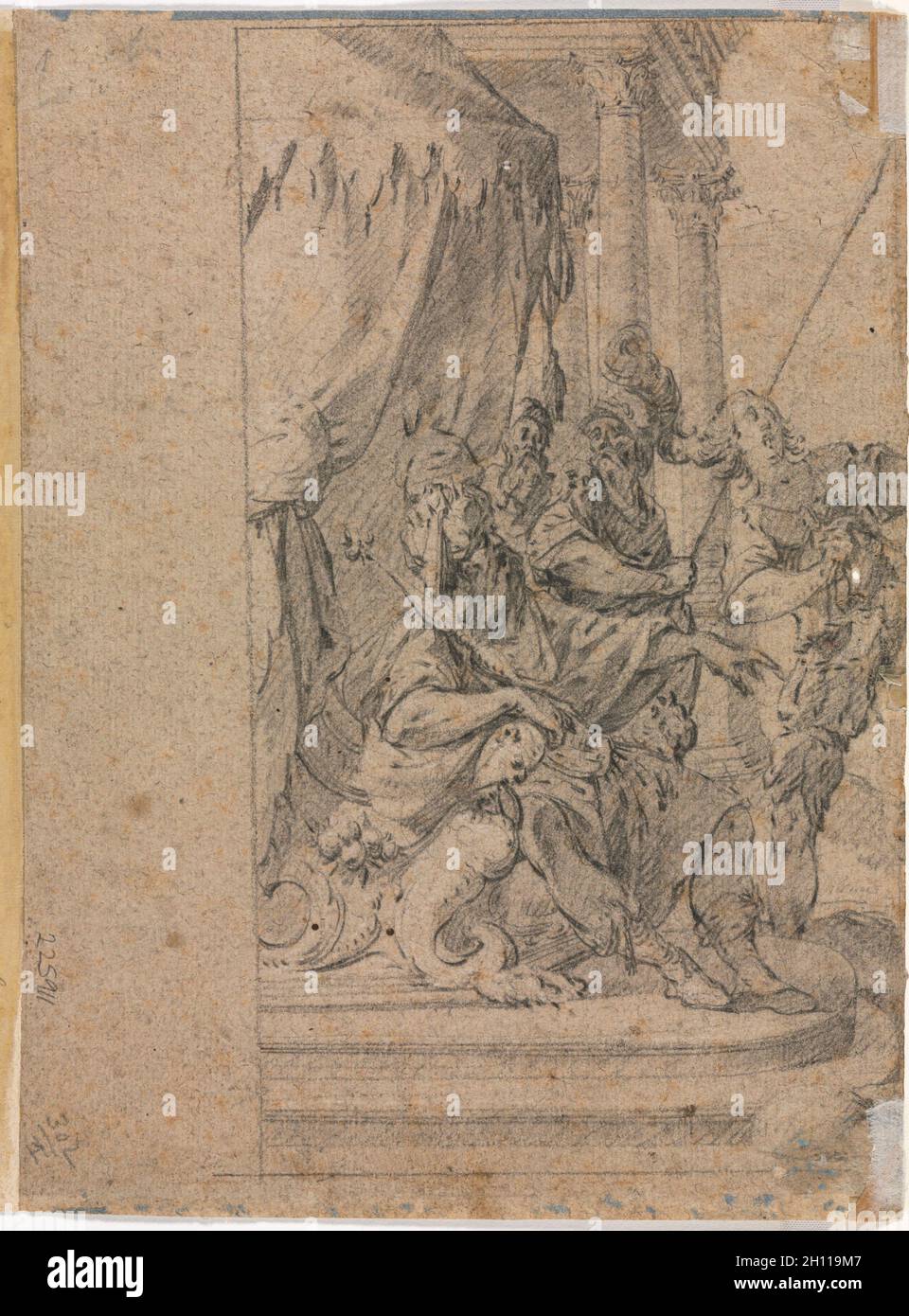 Panthea before Cyrus? (verso), 1655-1660?. Michel Dorigny (French, 1617-1665). Black chalk; sheet: 20 x 25.7 cm (7 7/8 x 10 1/8 in.). Stock Photo