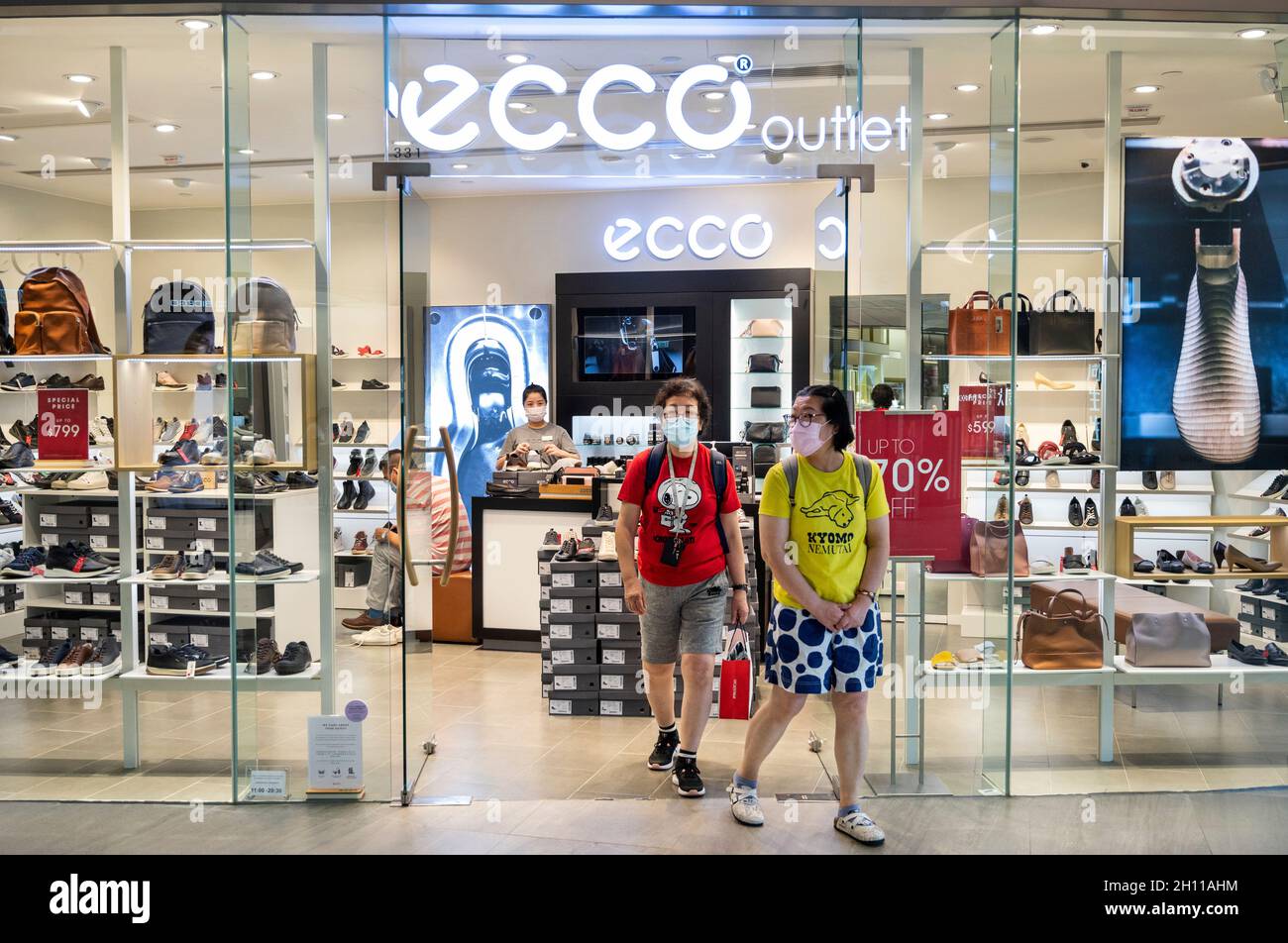 Hong Kong, China. 1st Oct, 2021. Shoppers are seen leaving the Danish shoe  manufacturer and retailer Ecco store at Tung Chung district in Hong Kong.  (Credit Image: © Budrul Chukrut/SOPA Images via