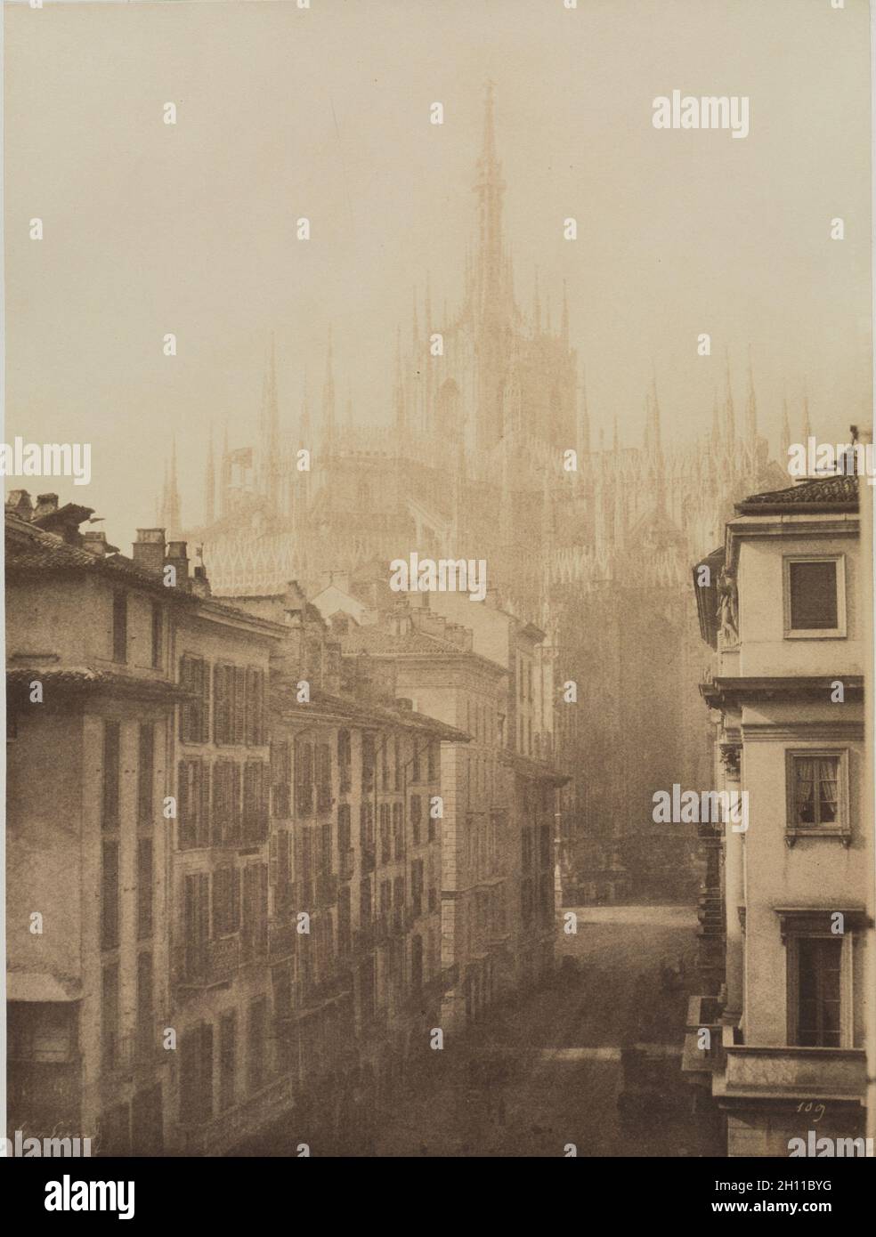 Cathedral from Corso Francesco, Milan, 1857. Léon Gérard (French). Albumen print from wax paper negative; image: 35.9 x 26.8 cm (14 1/8 x 10 9/16 in.); matted: 66 x 55.9 cm (26 x 22 in.). Stock Photo
