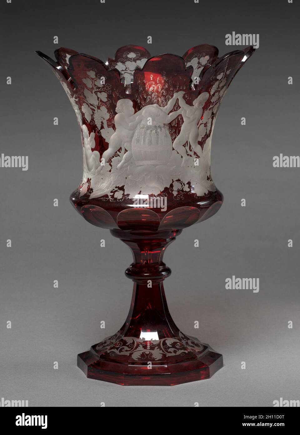 Ruby Vase, 1800s. Bohemia, 19th century. Glass; diameter: 27.2 cm (10 11/16 in.); overall: 40 x 17.5 cm (15 3/4 x 6 7/8 in.). Stock Photo