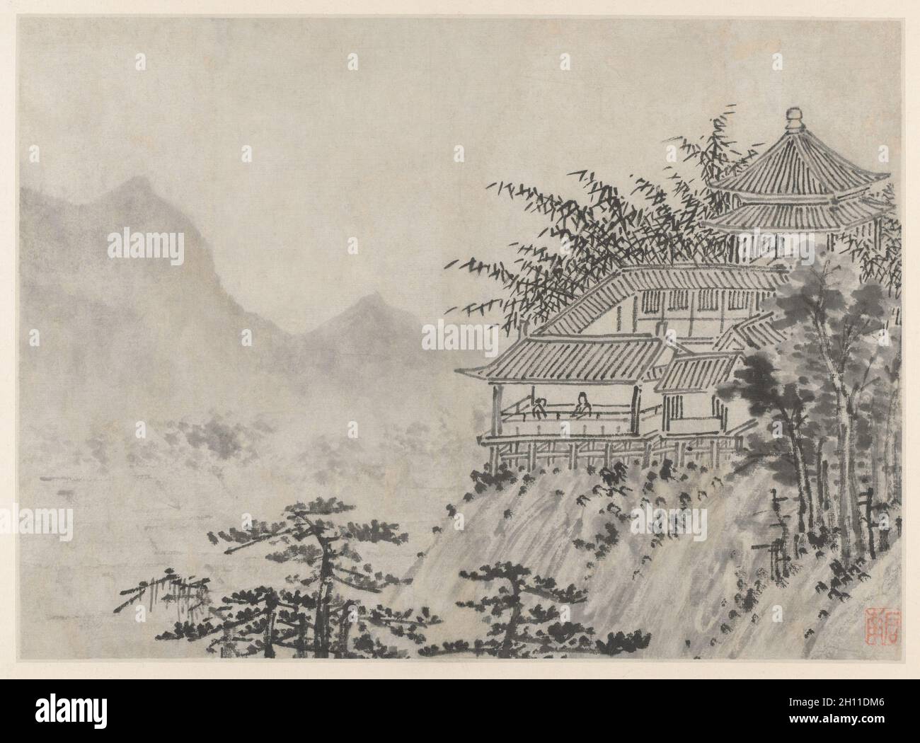 Twelve Views of Tiger Hill, Suzhou: The Thousand Acres of Clouds, after 1490. Shen Zhou (Chinese, 1427-1509). Album leaf, ink on paper or ink and slight color on paper; image: 30.8 x 42.2 cm (12 1/8 x 16 5/8 in.); overall: 36.5 x 49.9 cm (14 3/8 x 19 5/8 in.). Stock Photo