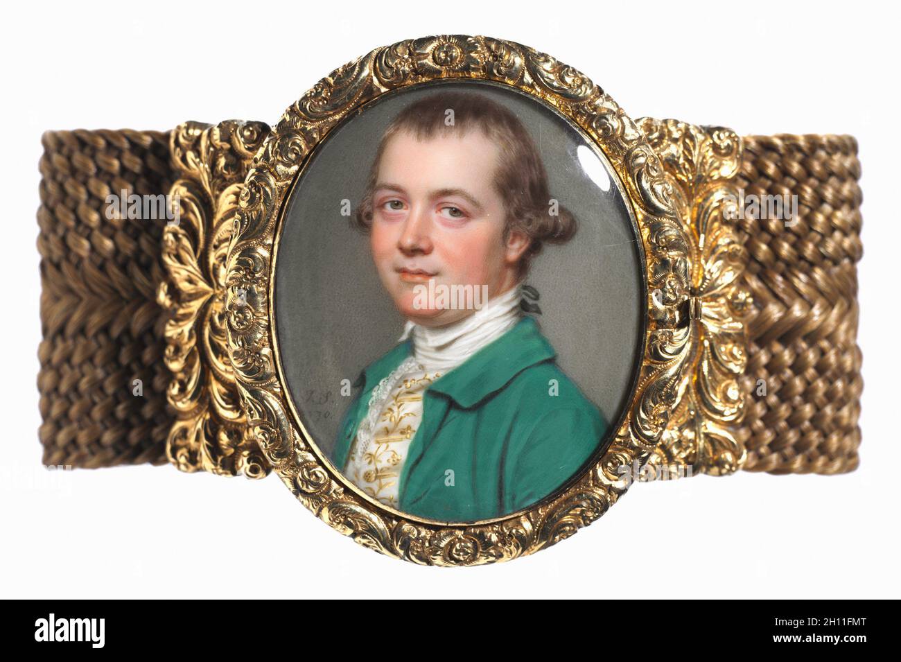 Portrait of Constantine Phipps, 1770. John I Smart (British, 1741-1811). Watercolor on ivory in a later gold and woven hair bracelet; framed: 4.6 x 4.1 cm (1 13/16 x 1 5/8 in.); unframed: 3.8 x 3.2 cm (1 1/2 x 1 1/4 in.). Stock Photo