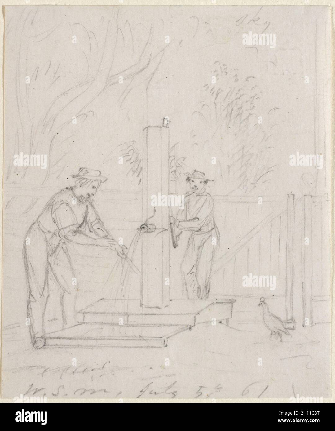 At the Pump, 1861. William Sidney Mount (American, 1807-1868). Graphite; sheet: 11.7 x 9.7 cm (4 5/8 x 3 13/16 in.). Stock Photo