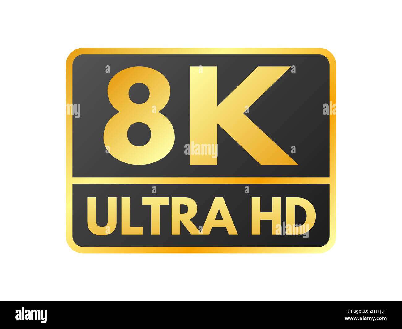8K icon. Ultra HD label on white background. High definition label. 8K resolution gold mark. UHD video icon isolated. Vector illustration. Stock Vector