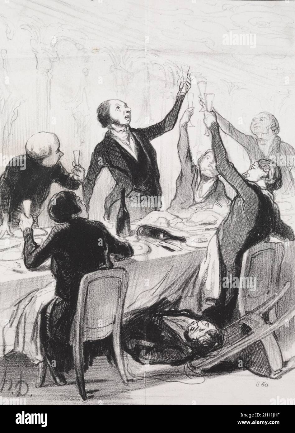 The Philanthropists of the Day: A 43rd Toast...to the Temperance Society, 1844. Honoré Daumier (French, 1808-1879). Lithograph; sheet: 35.8 x 26.9 cm (14 1/8 x 10 9/16 in.); image: 23.5 x 17.8 cm (9 1/4 x 7 in.). Stock Photo