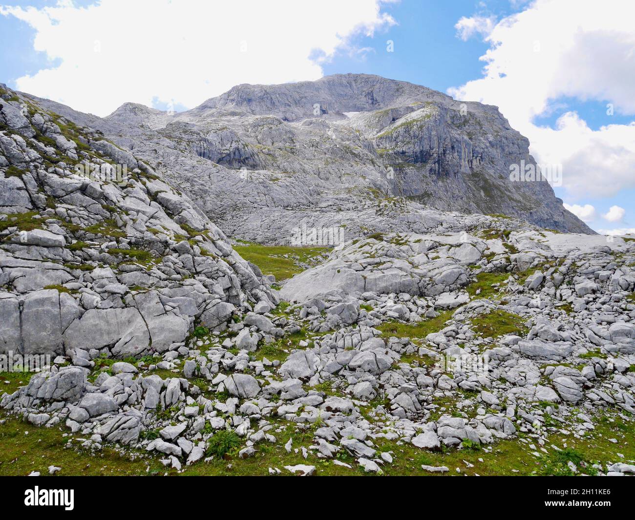 Spectacular rocky mountain in the Swiss Alps, Praettigau, Grisons, Graubuenden. Stock Photo