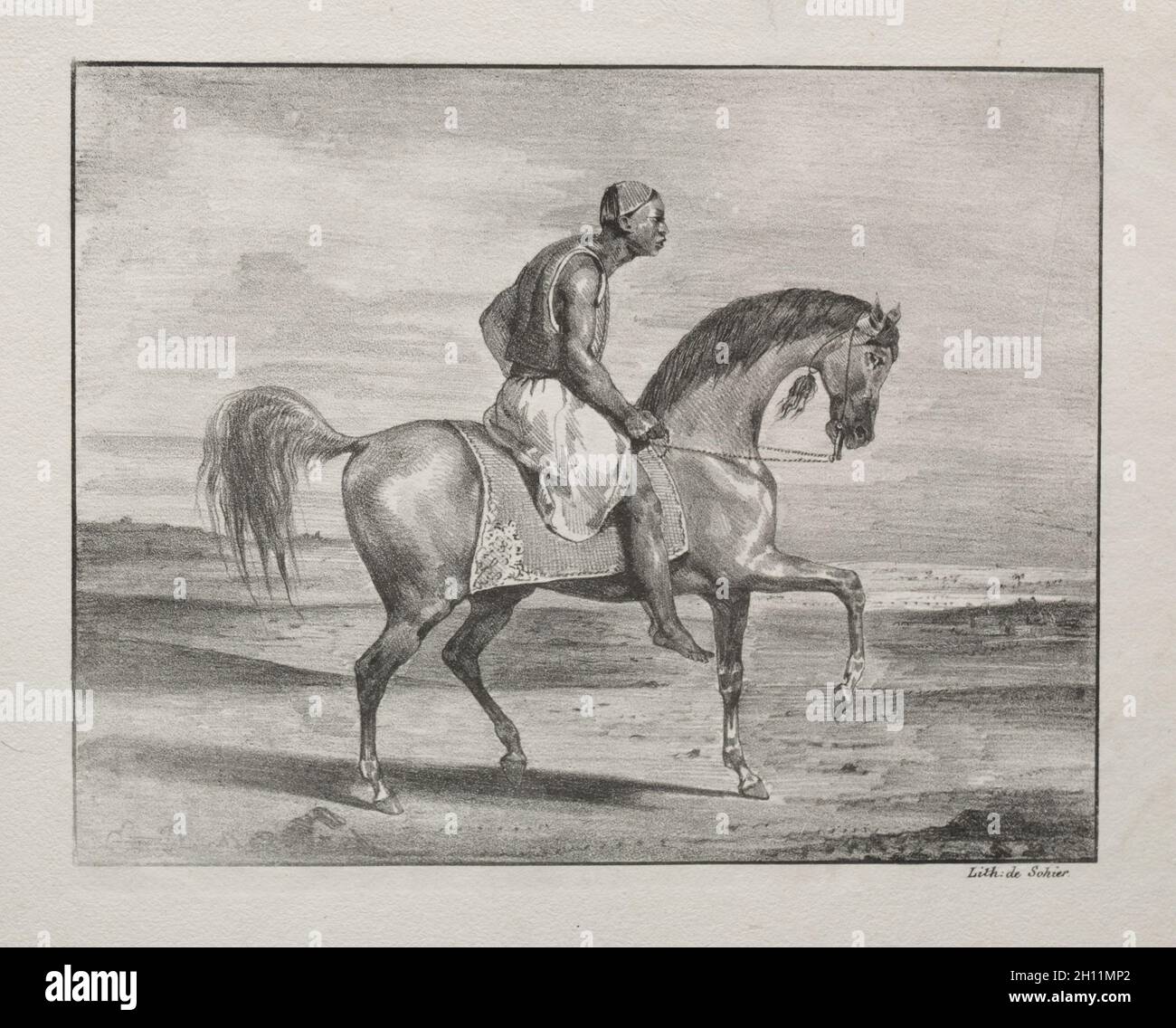African on Horseback, 1823. Eugène Delacroix (French, 1798-1863). Lithograph; sheet: 25.5 x 29.1 cm (10 1/16 x 11 7/16 in.); image: 16.4 x 21.1 cm (6 7/16 x 8 5/16 in.). Stock Photo