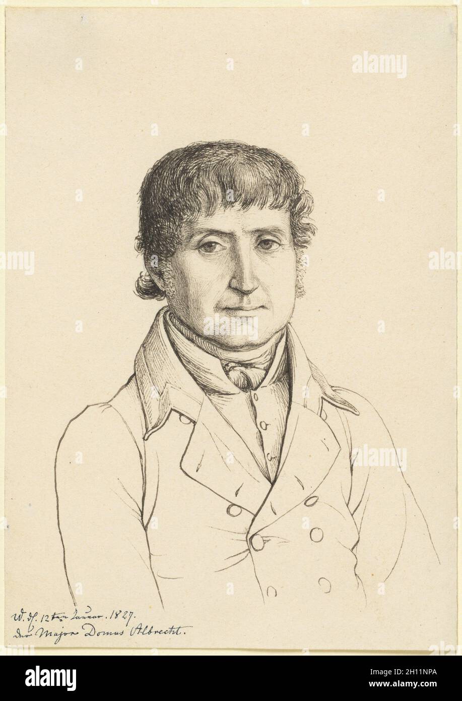 Majordomo Albrecht, 1827. Gerhard Wilhelm von Reutern (German, 1794-1865). Pen and gray and black ink; sheet: 18.1 x 12.8 cm (7 1/8 x 5 1/16 in.). Stock Photo