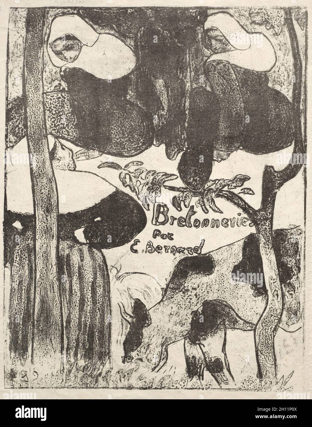 Les Bretonneries: Title Page (Page de Titre), 1889, printed 1896. Émile Bernard (French, 1868-1941). Zincograph; sheet: 41.1 x 57.7 cm (16 3/16 x 22 11/16 in.); image: 31.5 x 24.8 cm (12 3/8 x 9 3/4 in.). Stock Photo