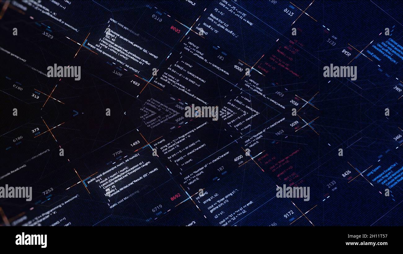 Distorted space with program codes. Animation. Merger of two digital ...