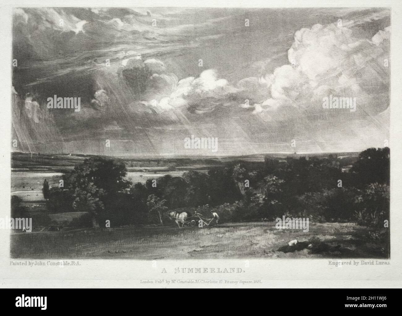Various Subjects of Landscape, Characteristic of English Scenery from Pictures Painted by John Constable, R.A.: A Summerland, 1831. David Lucas (British, 1802-1881), after John Constable (British, 1776-1837). Mezzotint; Stock Photo