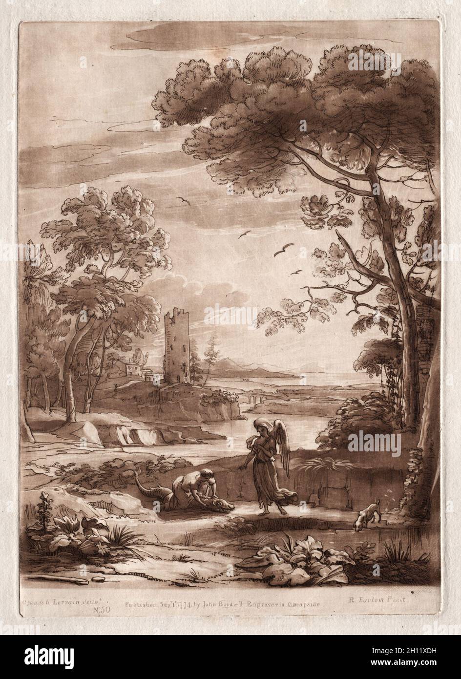 Liber Veritatis No. 50, A River Scene with Tobias and the Angel, 1774