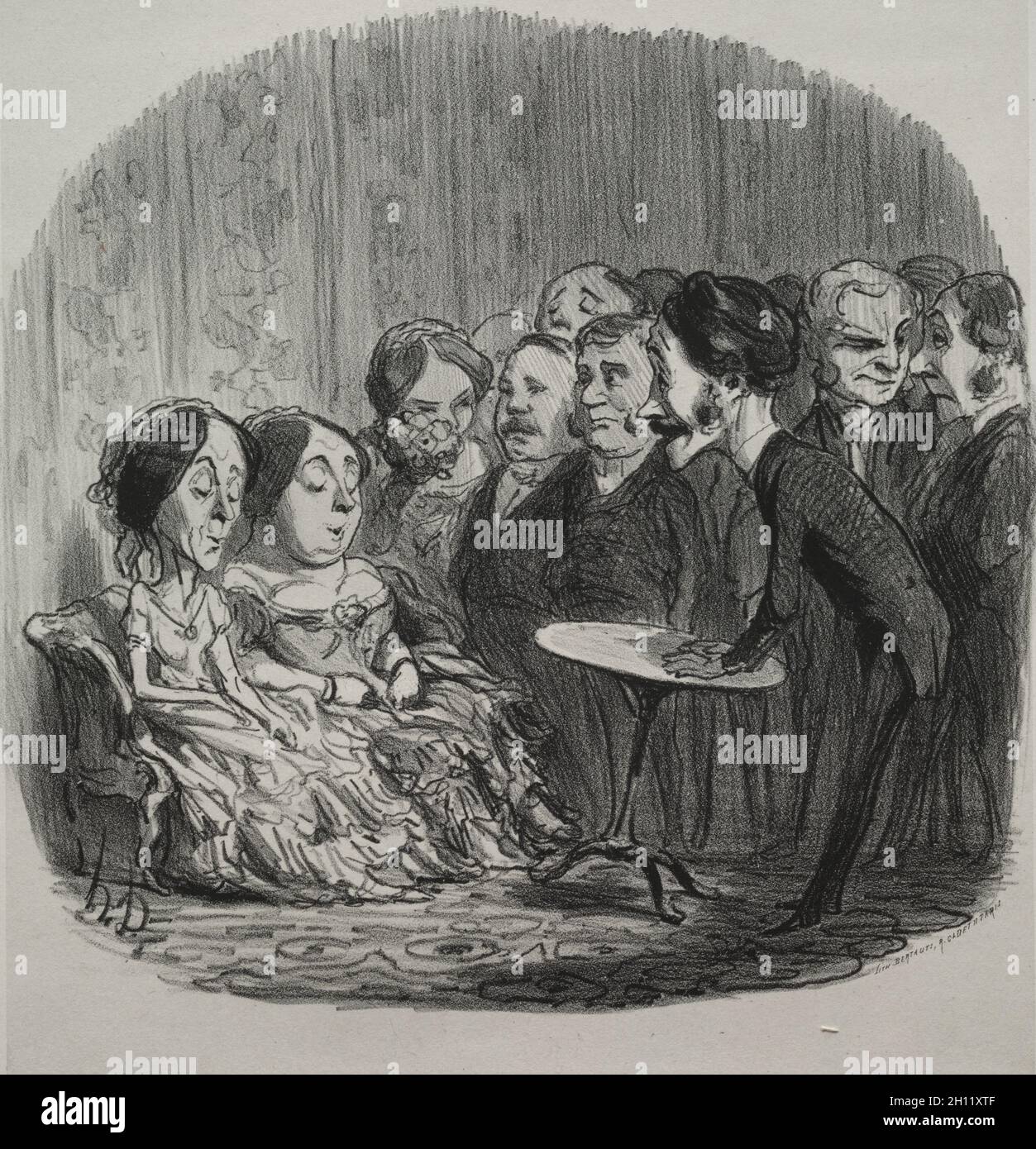 Rapping Spirits, 1851. Honoré Daumier (French, 1808-1879). Lithograph; sheet: 35.8 x 27.4 cm (14 1/8 x 10 13/16 in.); image: 21.3 x 22.1 cm (8 3/8 x 8 11/16 in.). Stock Photo