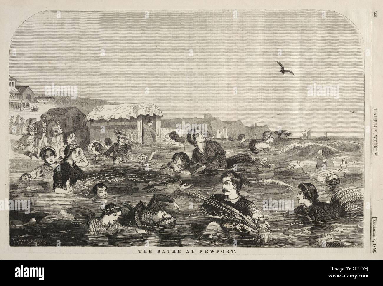 The Baths at Newport, 1858. Winslow Homer (American, 18361910). Wood