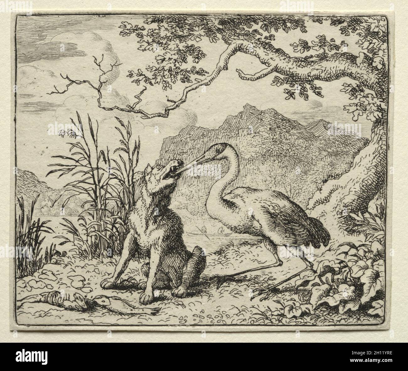 Reynard the Fox: The Ungrateful Wolf, 1650-75. Allart van Everdingen (Dutch, 1621-1675). Etching; Stock Photo