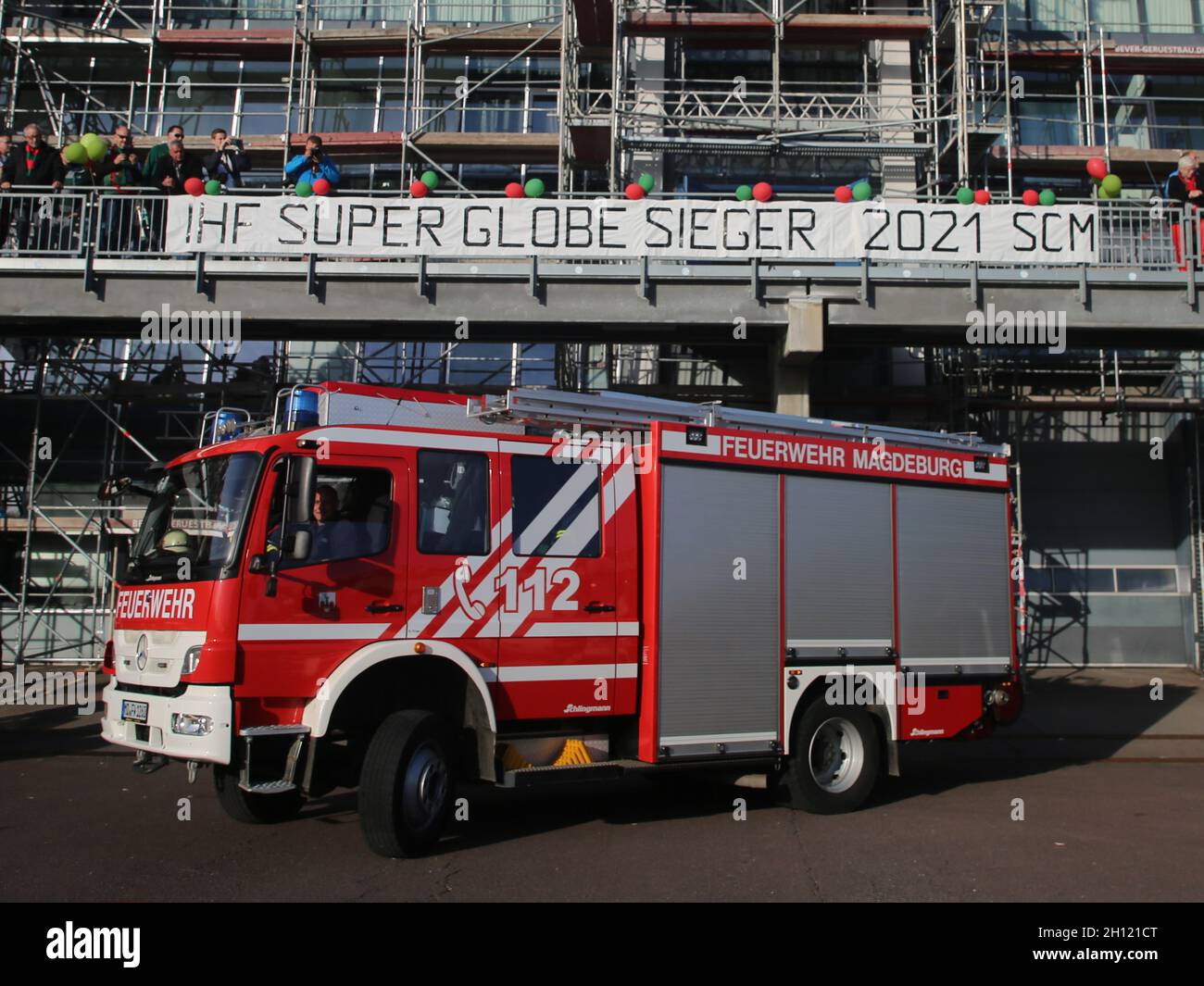 Fire Brigade In The GETEC Arena Magdeburg Before The Reception Of The  Handball Players Of SC Magdeburg After Winning The IHF Super Globe Club  World Ch Stock Photo - Alamy