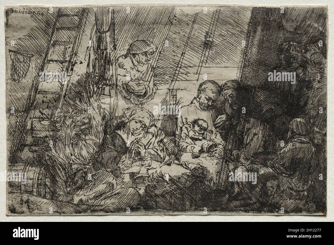 The Circumcision In the Stable, 1654. Rembrandt van Rijn (Dutch, 1606-1669). Etching with burin; sheet: 9.4 x 14.3 cm (3 11/16 x 5 5/8 in.). Stock Photo