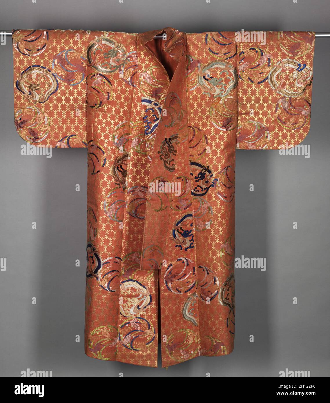 Noh Costume (Karaori) with Dragon and Rice with Dew Roundels, early 1700s. Japan, Edo period (1615-1868). Silk, brocaded metal thread; overall: 139.7 x 133.3 cm (55 x 52 1/2 in.). Stock Photo