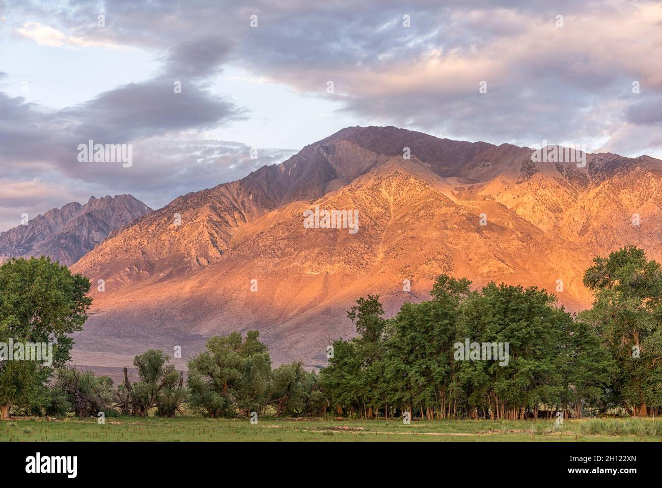Beautiful morning light illuminates the mountain landscape. This area