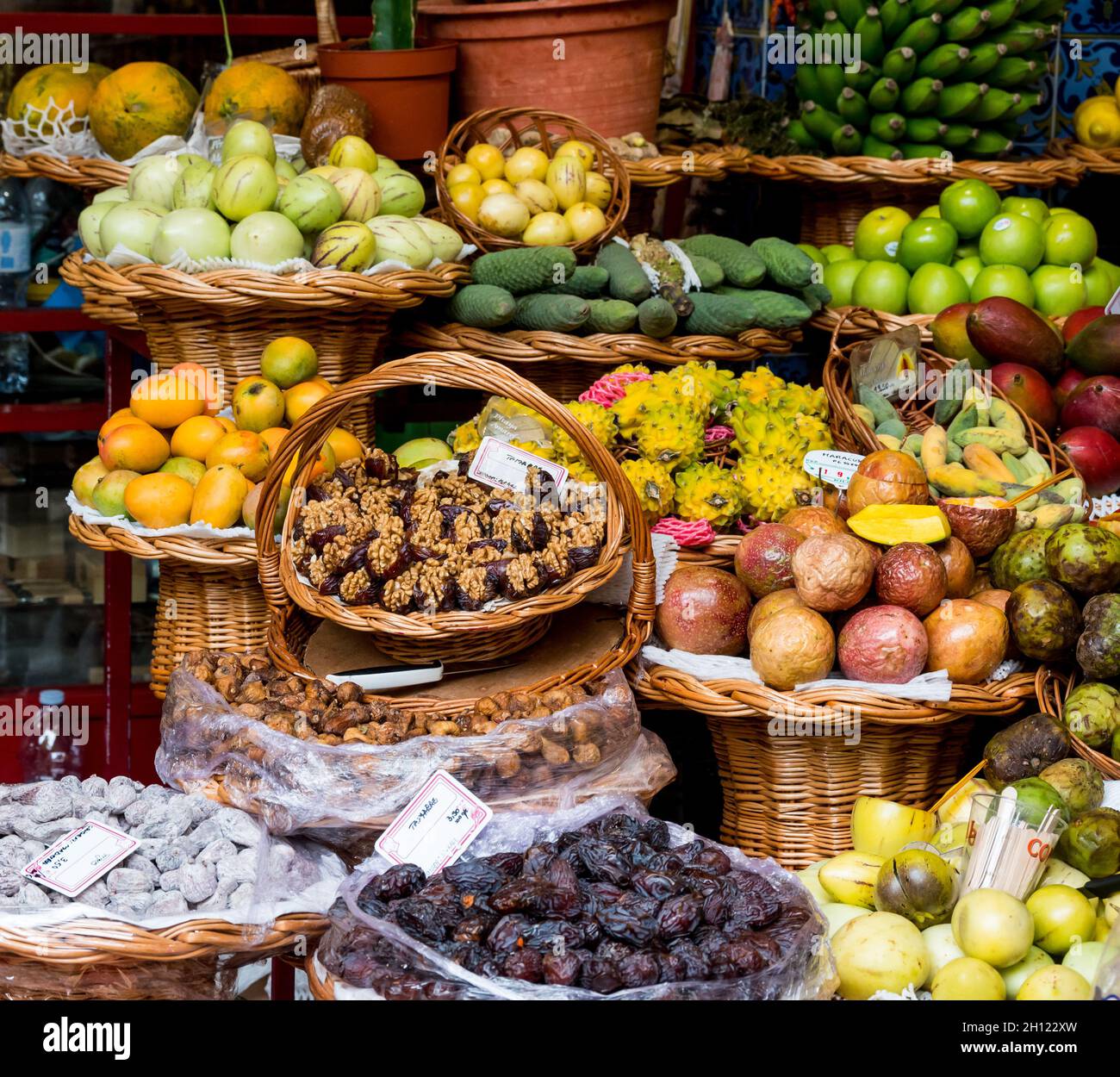 Fresh exotic fruits in Mercado Dos Lavradores. Funchal, Madeira
