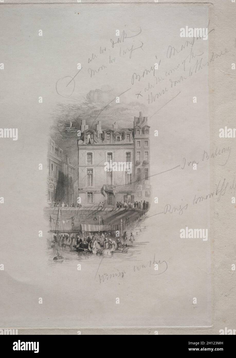 Napoleon's Logement, Quai Conti, 1836. John Horsburgh (British, 1791-1869), after Joseph Mallord William Turner (British, 1775-1851). Engraving; Stock Photo