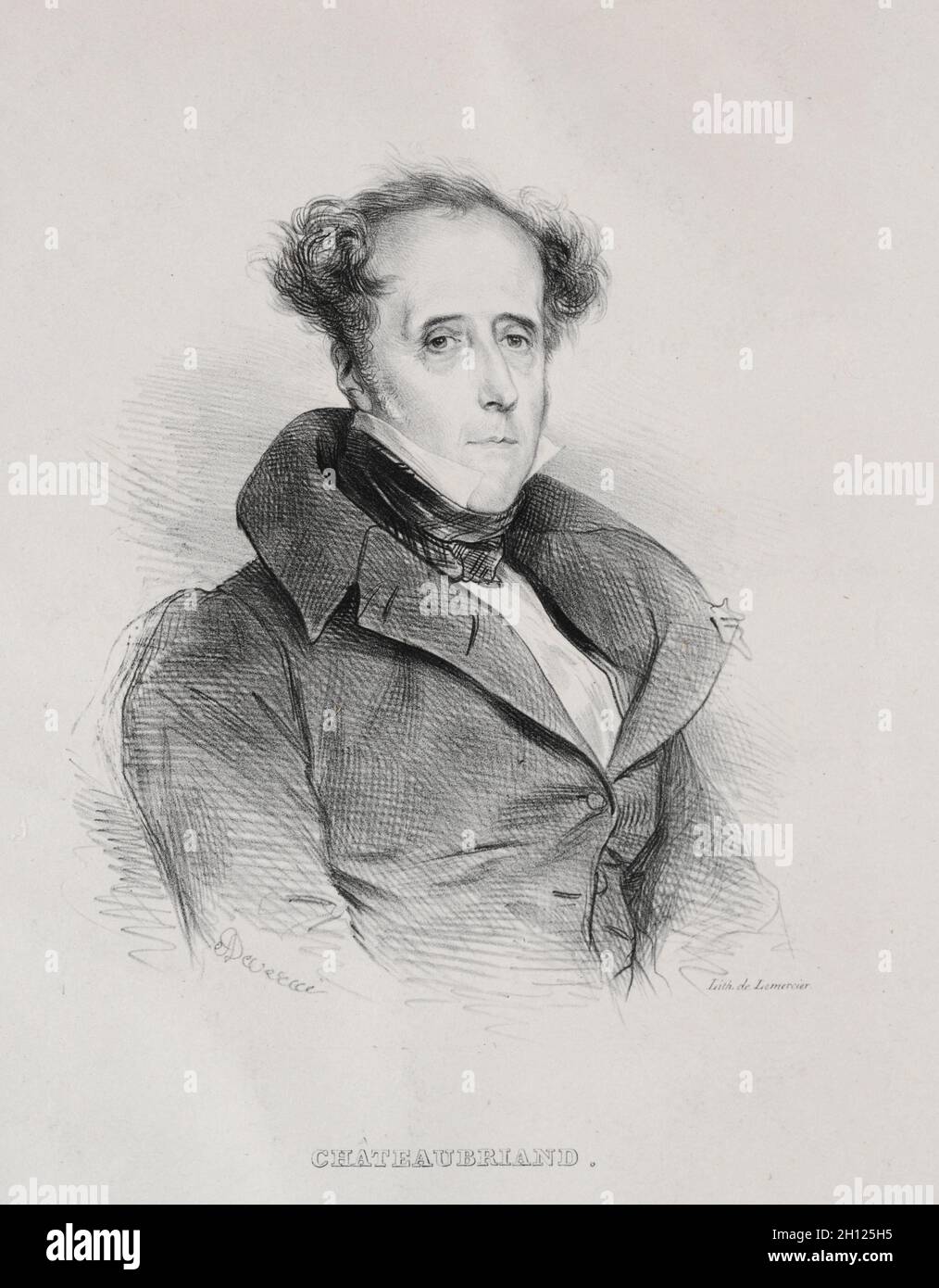 François René Auguste Victome de Châteaubriand. Achille Devéria (French, 1800-1857). Lithograph; Stock Photo