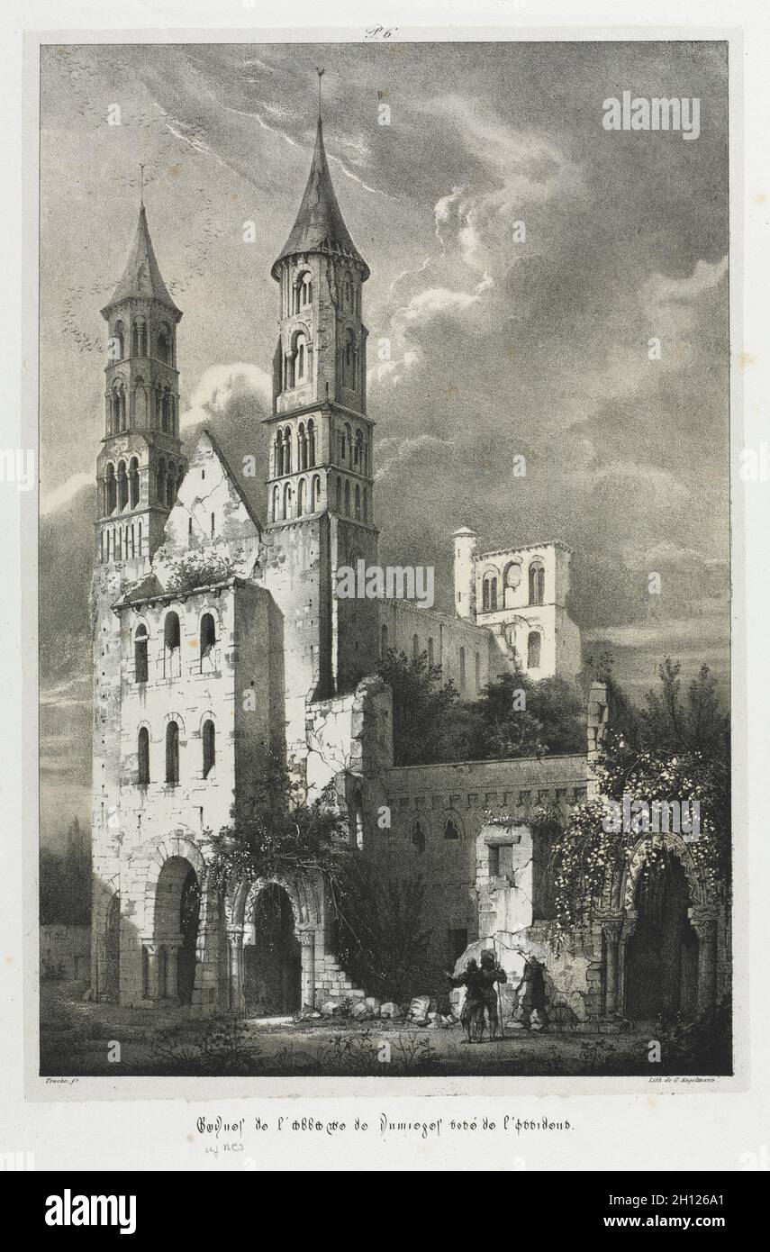 Ruins of the Abbey of Jumièges. Jean Truchot (French, 1798-1823). Lithograph with gray tint stone; Stock Photo
