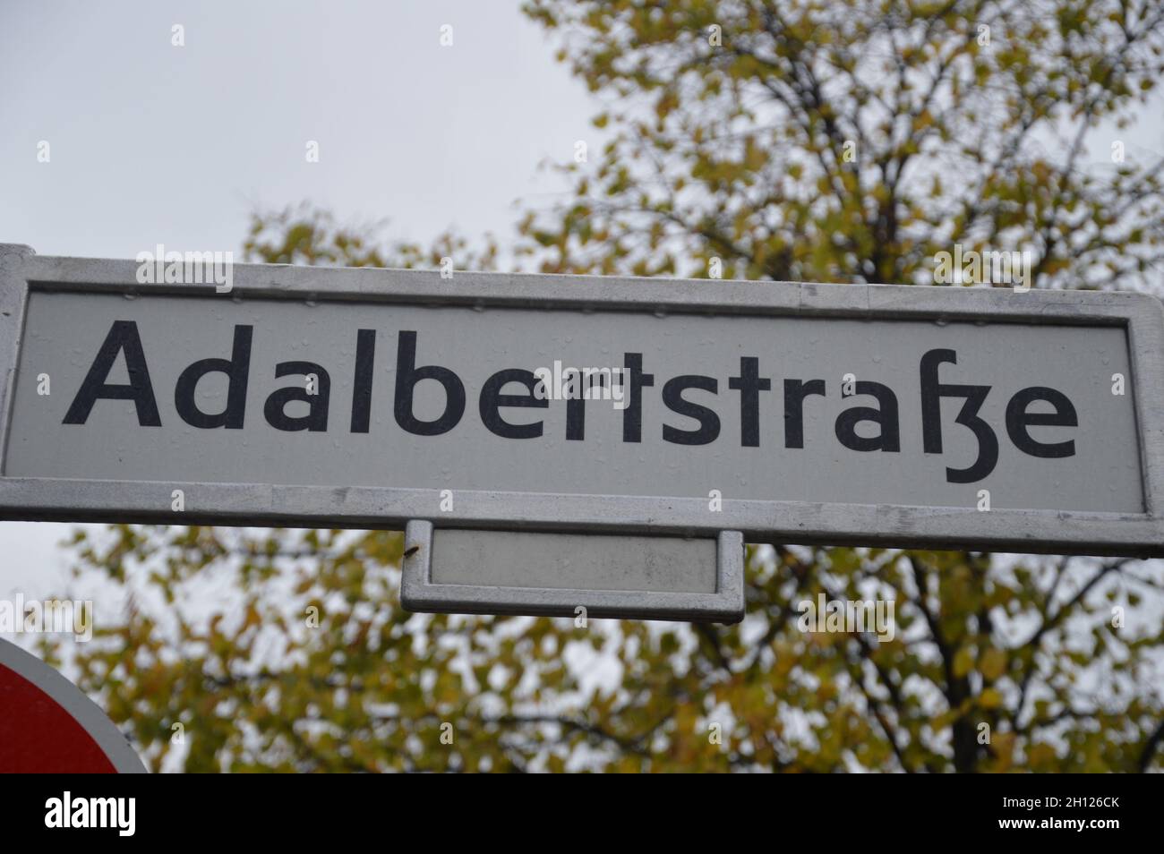Adalbertstrasse street sign in Mitte, Berlin, Germany - October 15, 2021. Stock Photo