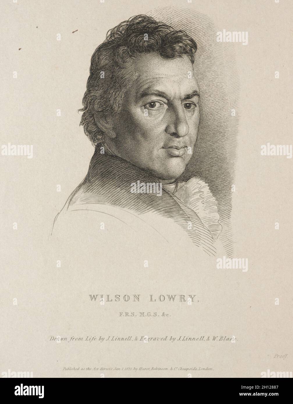 Wilson Lowry, 1825. William Blake (British, 1757-1827), and John Linnell (British, 1792-1882). Engraving; Stock Photo