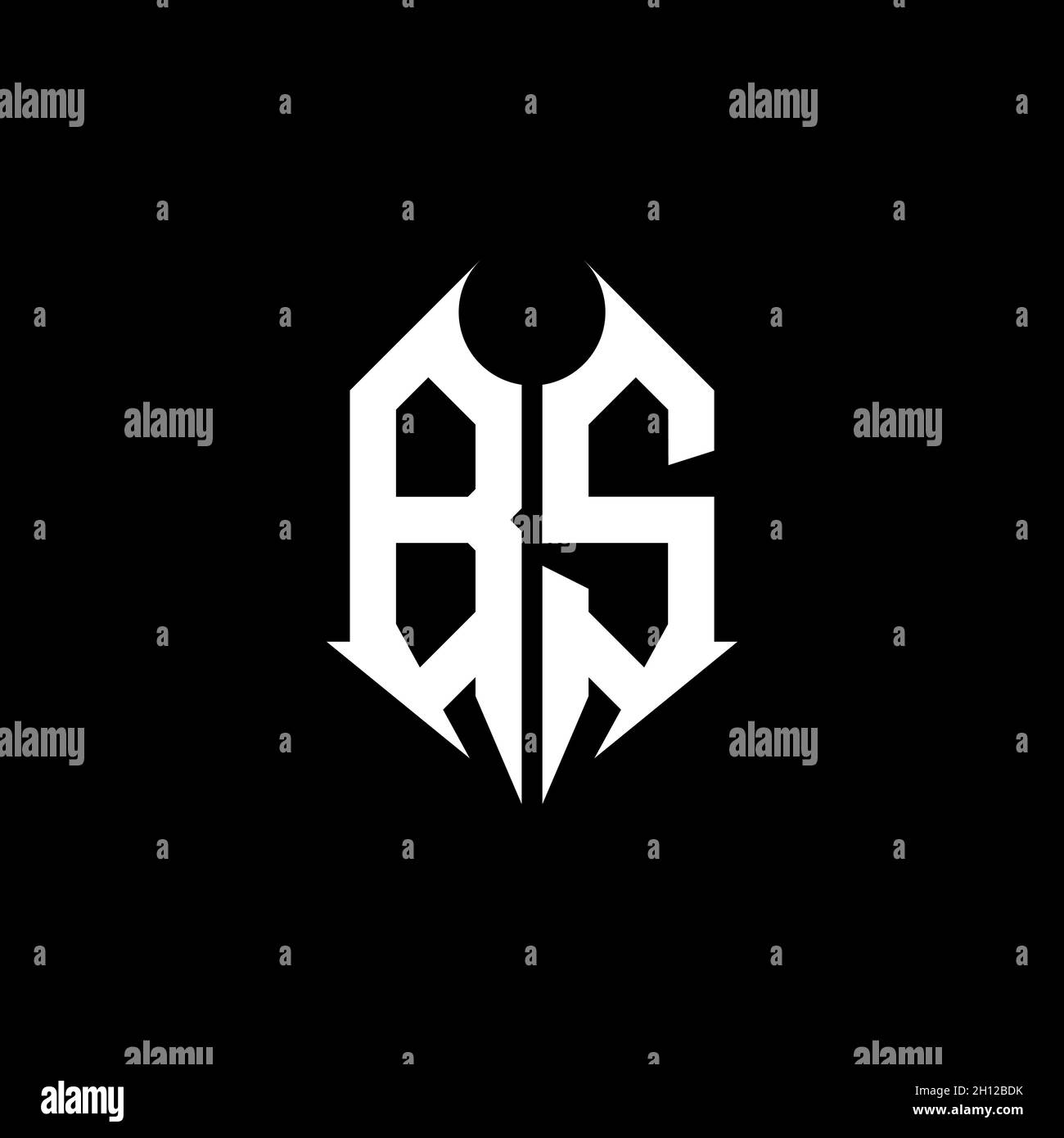 BS Monogram logo letter with metal shape style design template on black background, lettering metal, metal letter for music and game gaming. Stock Vector