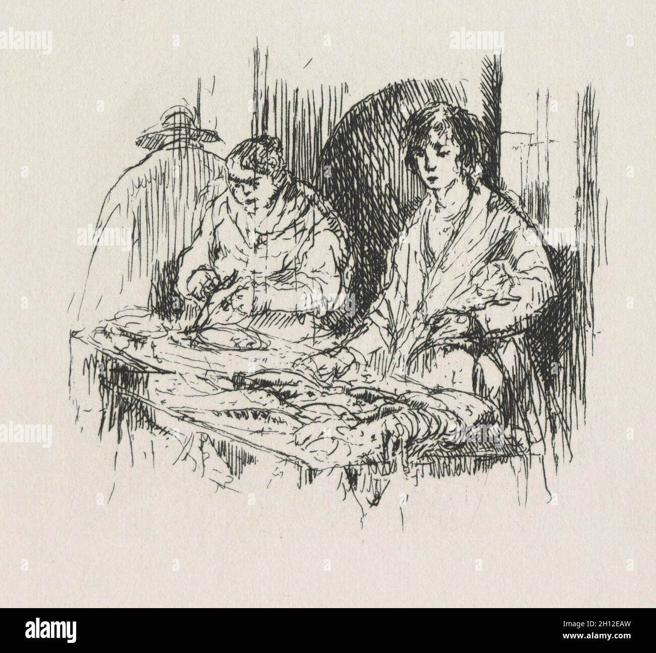Le Drageoir aux épices by J. K. Huysmans: p. 59, 1929. Auguste Brouet (French, 1872-1941), J.K. Huysmans (French). Book containing 54 etchings; overall: 28.7 x 23.3 x 4.5 cm (11 5/16 x 9 3/16 x 1 3/4 in.). Stock Photo