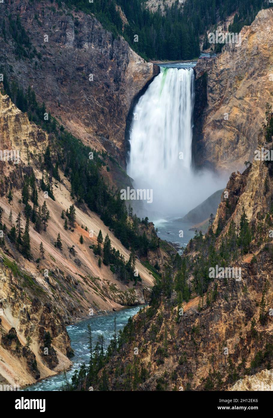 Grand Canyon of the Yellowstone and Lower Falls from Artist Point, Yellowstone National Park, Wyoming Stock Photo