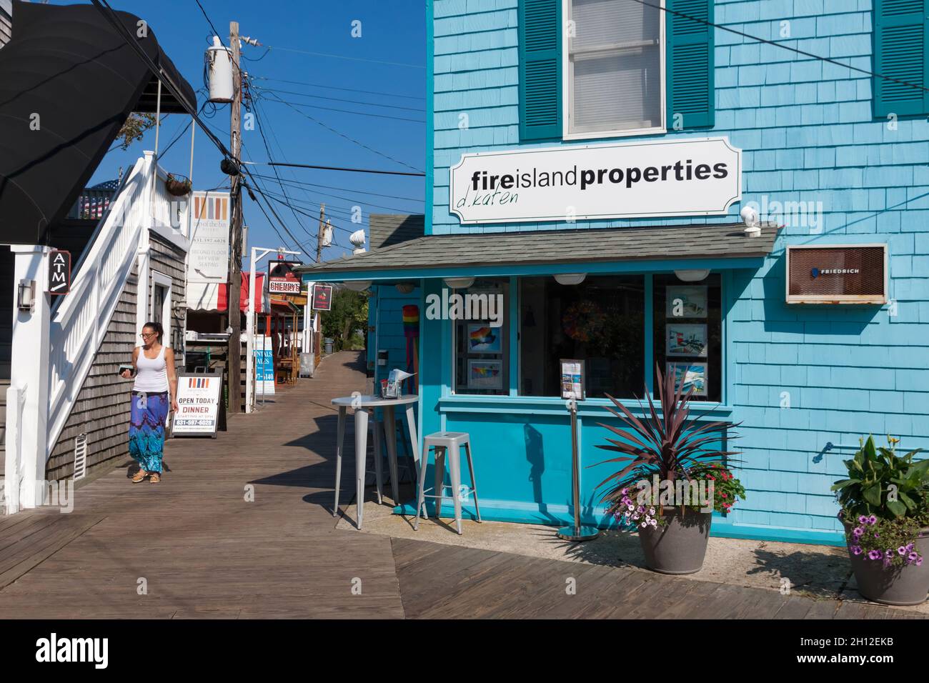 Central business district in the town of Cherry Grove, Fire Island, Suffolk County, New York, USA. Stock Photo