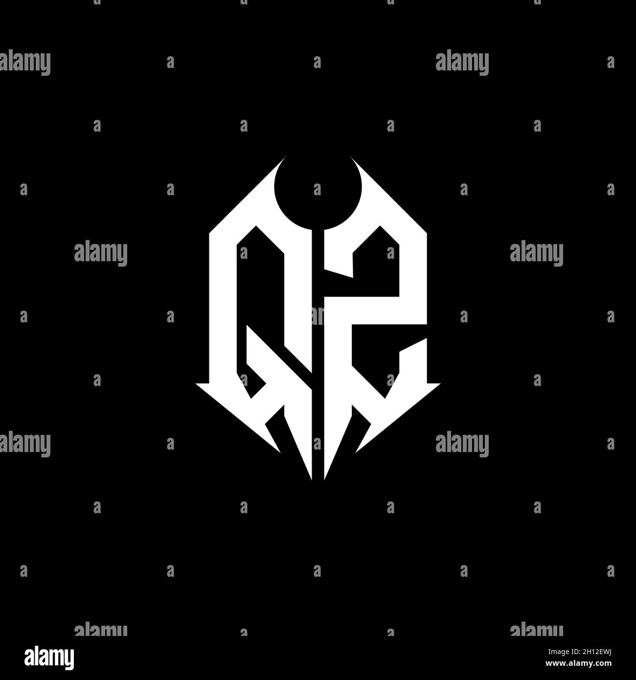 QZ Monogram logo letter with metal shape style design template on black ...