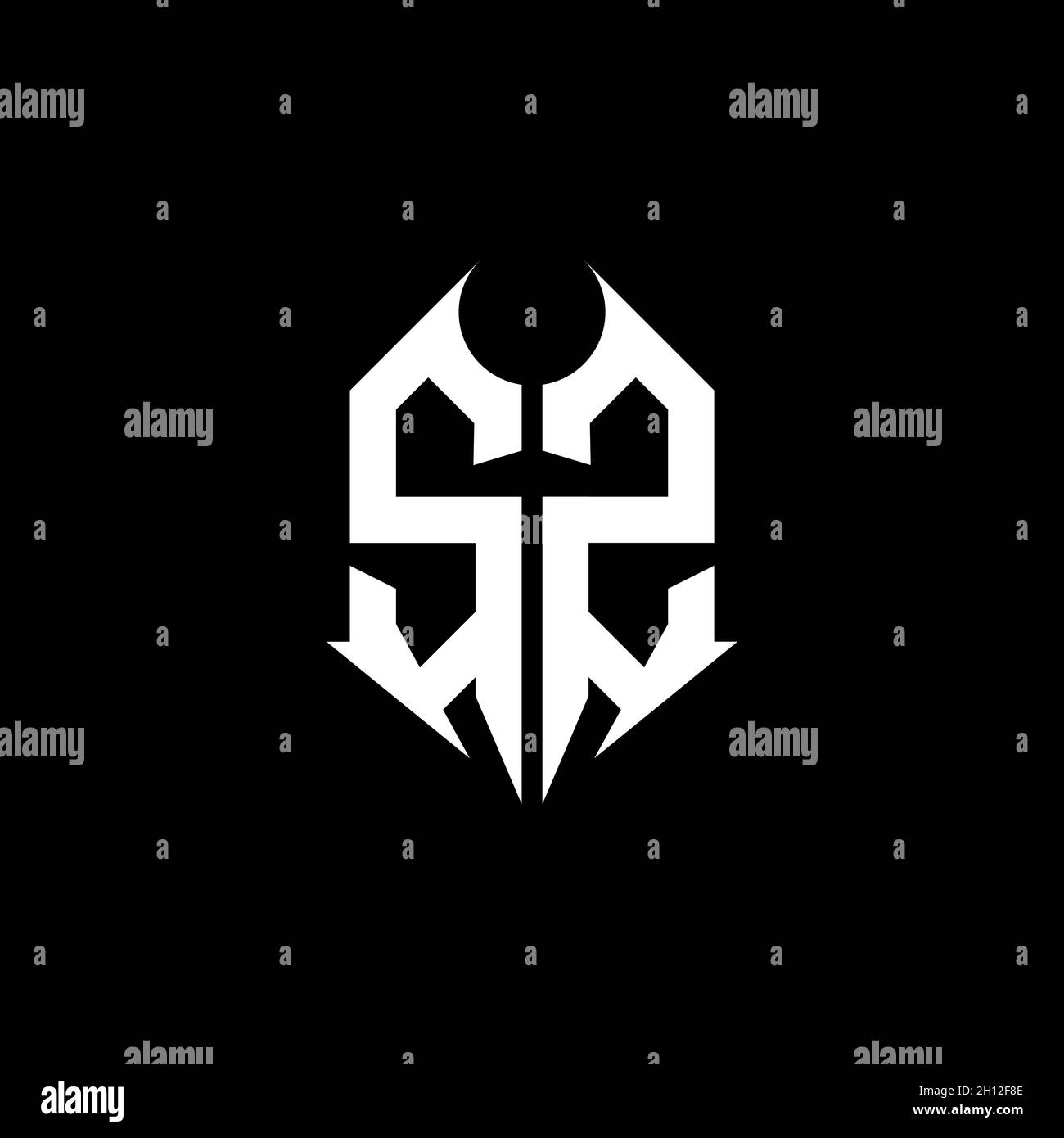 SZ Monogram logo letter with metal shape style design template on black ...