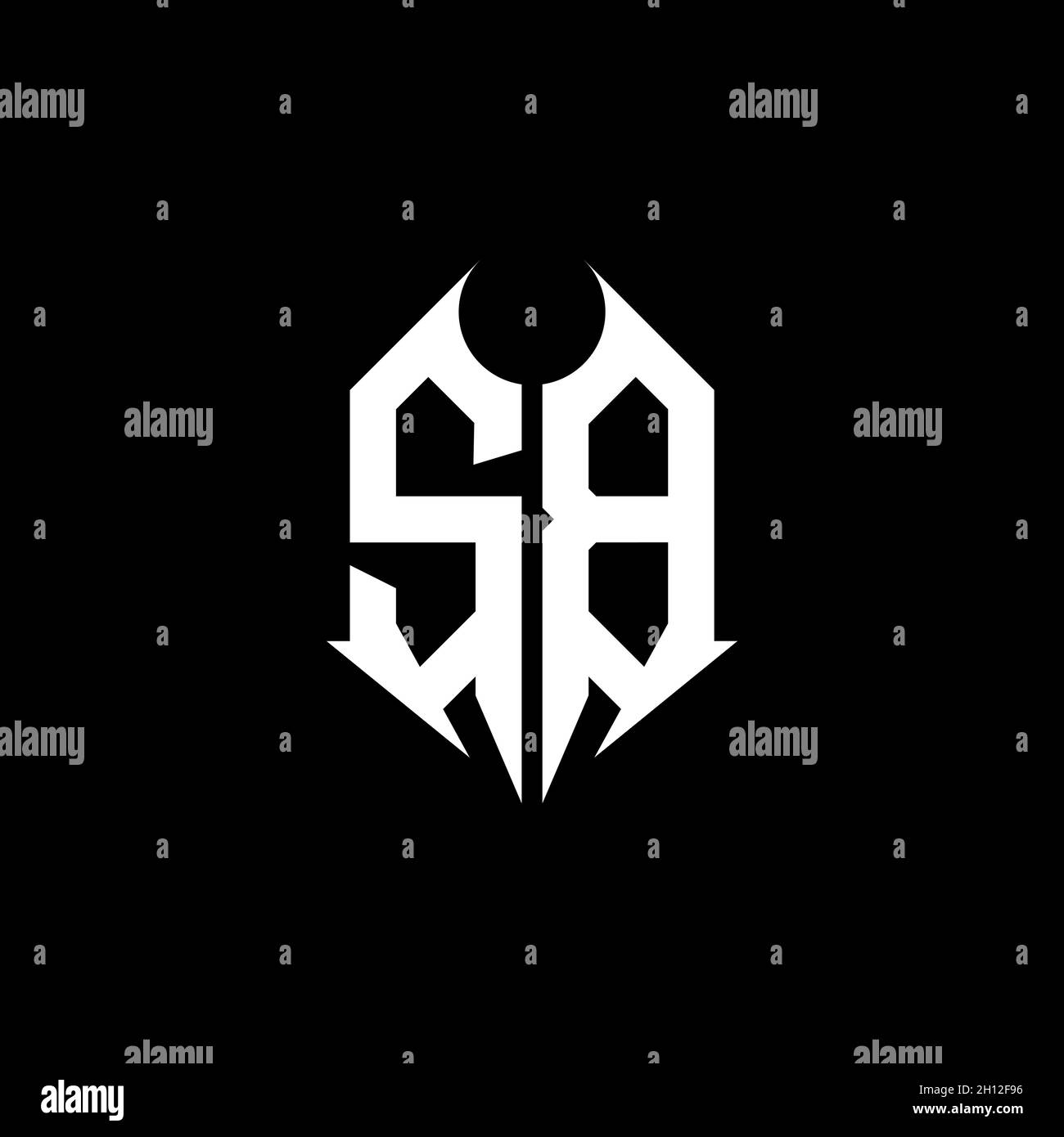 SB Monogram logo letter with metal shape style design template on black background, lettering metal, metal letter for music and game gaming. Stock Vector