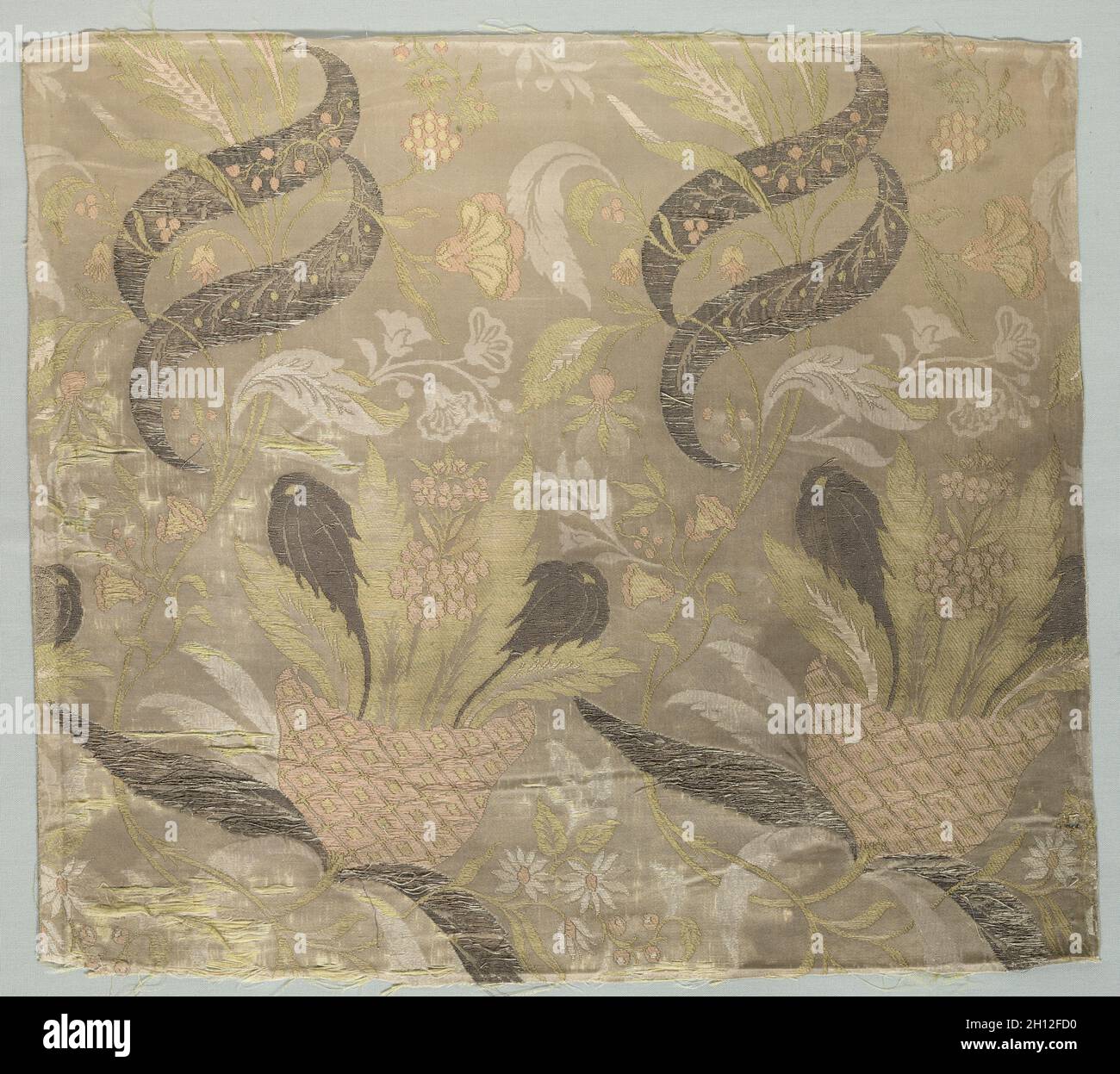 Large Floral Motif, 1830-1899. France, 19th century. Plain compound satin; overall: 47.6 x 53.3 cm (18 3/4 x 21 in.). Stock Photo